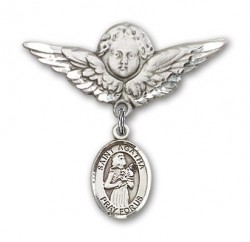Pin Badge with St. Agatha Charm and Angel with Larger Wings Badge Pin [BLBP0282]