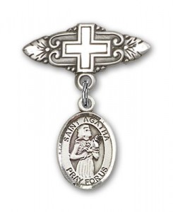 Pin Badge with St. Agatha Charm and Badge Pin with Cross [BLBP0280]