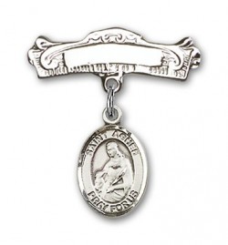 Pin Badge with St. Agnes of Rome Charm and Arched Polished Engravable Badge Pin [BLBP1157]
