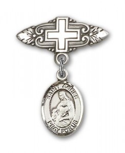 Pin Badge with St. Agnes of Rome Charm and Badge Pin with Cross [BLBP1156]