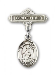 Pin Badge with St. Agnes of Rome Charm and Godchild Badge Pin [BLBP1160]