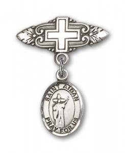 Pin Badge with St. Aidan of Lindesfarne Charm and Badge Pin with Cross [BLBP2337]
