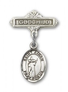 Pin Badge with St. Aidan of Lindesfarne Charm and Godchild Badge Pin [BLBP2341]