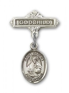 Pin Badge with St. Albert the Great Charm and Godchild Badge Pin [BLBP0270]