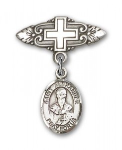 Pin Badge with St. Alexander Sauli Charm and Badge Pin with Cross [BLBP0343]