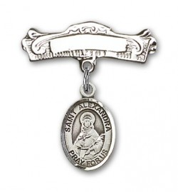 Pin Badge with St. Alexandra Charm and Arched Polished Engravable Badge Pin [BLBP1388]