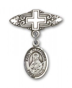 Pin Badge with St. Alexandra Charm and Badge Pin with Cross [BLBP1387]