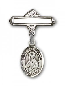Pin Badge with St. Alexandra Charm and Polished Engravable Badge Pin [BLBP1386]