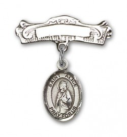 Pin Badge with St. Alice Charm and Arched Polished Engravable Badge Pin [BLBP1612]