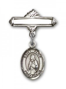 Pin Badge with St. Alice Charm and Polished Engravable Badge Pin [BLBP1610]