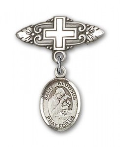 Pin Badge with St. Aloysius Gonzaga Charm and Badge Pin with Cross [BLBP1457]