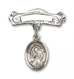 Pin Badge with St. Alphonsus Charm and Arched Polished Engravable Badge Pin [BLBP1430]