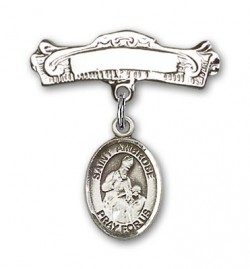 Pin Badge with St. Ambrose Charm and Arched Polished Engravable Badge Pin [BLBP1206]