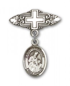 Pin Badge with St. Ambrose Charm and Badge Pin with Cross [BLBP1205]