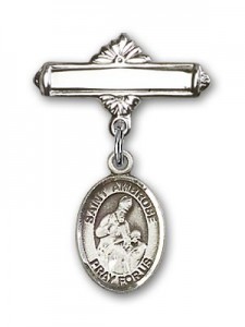 Pin Badge with St. Ambrose Charm and Polished Engravable Badge Pin [BLBP1204]