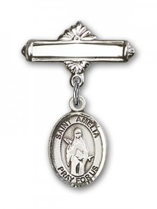 Pin Badge with St. Amelia Charm and Polished Engravable Badge Pin [BLBP2056]