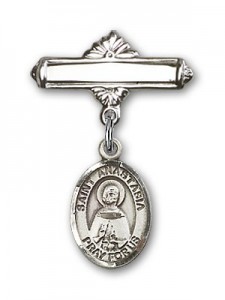 Pin Badge with St. Anastasia Charm and Polished Engravable Badge Pin [BLBP1372]