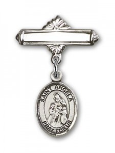 Pin Badge with St. Angela Merici Charm and Polished Engravable Badge Pin [BLBP1854]