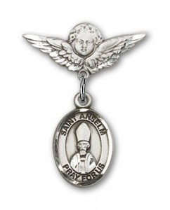Pin Badge with St. Anselm of Canterbury Charm and Angel with Smaller Wings Badge Pin [BLBP2221]