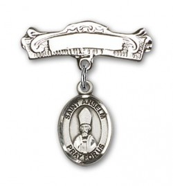 Pin Badge with St. Anselm of Canterbury Charm and Arched Polished Engravable Badge Pin [BLBP2219]