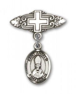 Pin Badge with St. Anselm of Canterbury Charm and Badge Pin with Cross [BLBP2218]