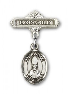 Pin Badge with St. Anselm of Canterbury Charm and Godchild Badge Pin [BLBP2222]