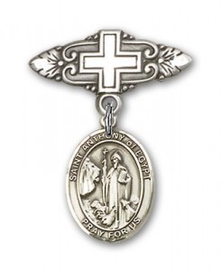 Pin Badge with St. Anthony of Egypt Charm and Badge Pin with Cross [BLBP2085]