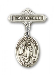 Pin Badge with St. Anthony of Egypt Charm and Godchild Badge Pin [BLBP2089]