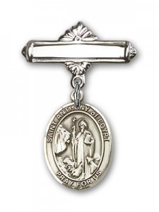 Pin Badge with St. Anthony of Egypt Charm and Polished Engravable Badge Pin [BLBP2084]