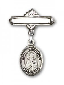 Pin Badge with St. Athanasius Charm and Polished Engravable Badge Pin [BLBP1937]