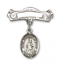 Pin Badge with St. Augustine of Hippo Charm and Arched Polished Engravable Badge Pin [BLBP1297]