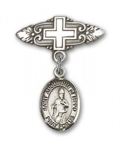 Pin Badge with St. Augustine of Hippo Charm and Badge Pin with Cross [BLBP1296]