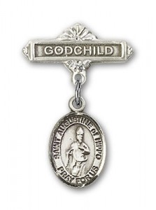 Pin Badge with St. Augustine of Hippo Charm and Godchild Badge Pin [BLBP1300]