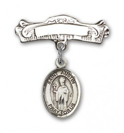 Pin Badge with St. Austin Charm and Arched Polished Engravable Badge Pin [BLBP1668]