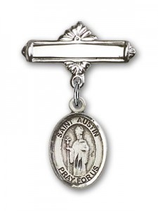 Pin Badge with St. Austin Charm and Polished Engravable Badge Pin [BLBP1666]
