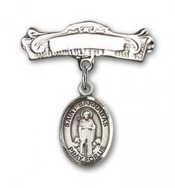 Pin Badge with St. Barnabas Charm and Arched Polished Engravable Badge Pin [BLBP1395]
