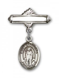 Pin Badge with St. Barnabas Charm and Polished Engravable Badge Pin [BLBP1393]