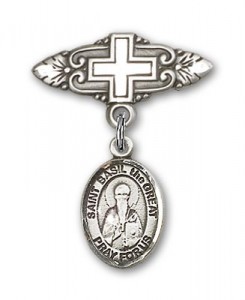 Pin Badge with St. Basil the Great Charm and Badge Pin with Cross [BLBP1793]