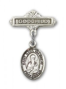 Pin Badge with St. Basil the Great Charm and Godchild Badge Pin [BLBP1797]