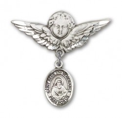 Pin Badge with St. Bede the Venerable Charm and Angel with Larger Wings Badge Pin [BLBP1982]