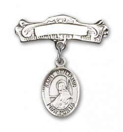Pin Badge with St. Benjamin Charm and Arched Polished Engravable Badge Pin [BLBP0351]