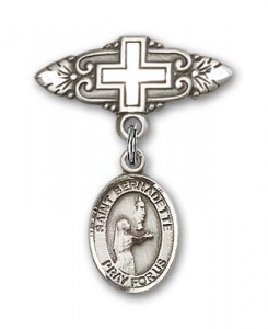 Pin Badge with St. Bernadette Charm and Badge Pin with Cross [BLBP0378]