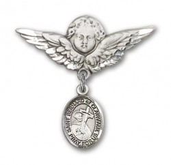 Pin Badge with St. Bernard of Clairvaux Charm and Angel with Larger Wings Badge Pin [BLBP1508]