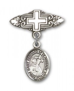 Pin Badge with St. Bernard of Clairvaux Charm and Badge Pin with Cross [BLBP1506]