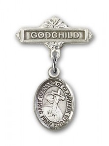 Pin Badge with St. Bernard of Clairvaux Charm and Godchild Badge Pin [BLBP1510]