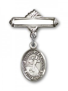Pin Badge with St. Bernard of Clairvaux Charm and Polished Engravable Badge Pin [BLBP1505]