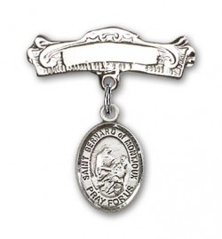 Pin Badge with St. Bernard of Montjoux Charm and Arched Polished Engravable Badge Pin [BLBP1724]