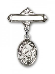Pin Badge with St. Bernard of Montjoux Charm and Polished Engravable Badge Pin [BLBP1722]