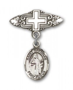 Pin Badge with St. Brendan the Navigator Charm and Badge Pin with Cross [BLBP0385]