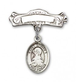 Pin Badge with St. Bridget of Sweden Charm and Arched Polished Engravable Badge Pin [BLBP1115]
